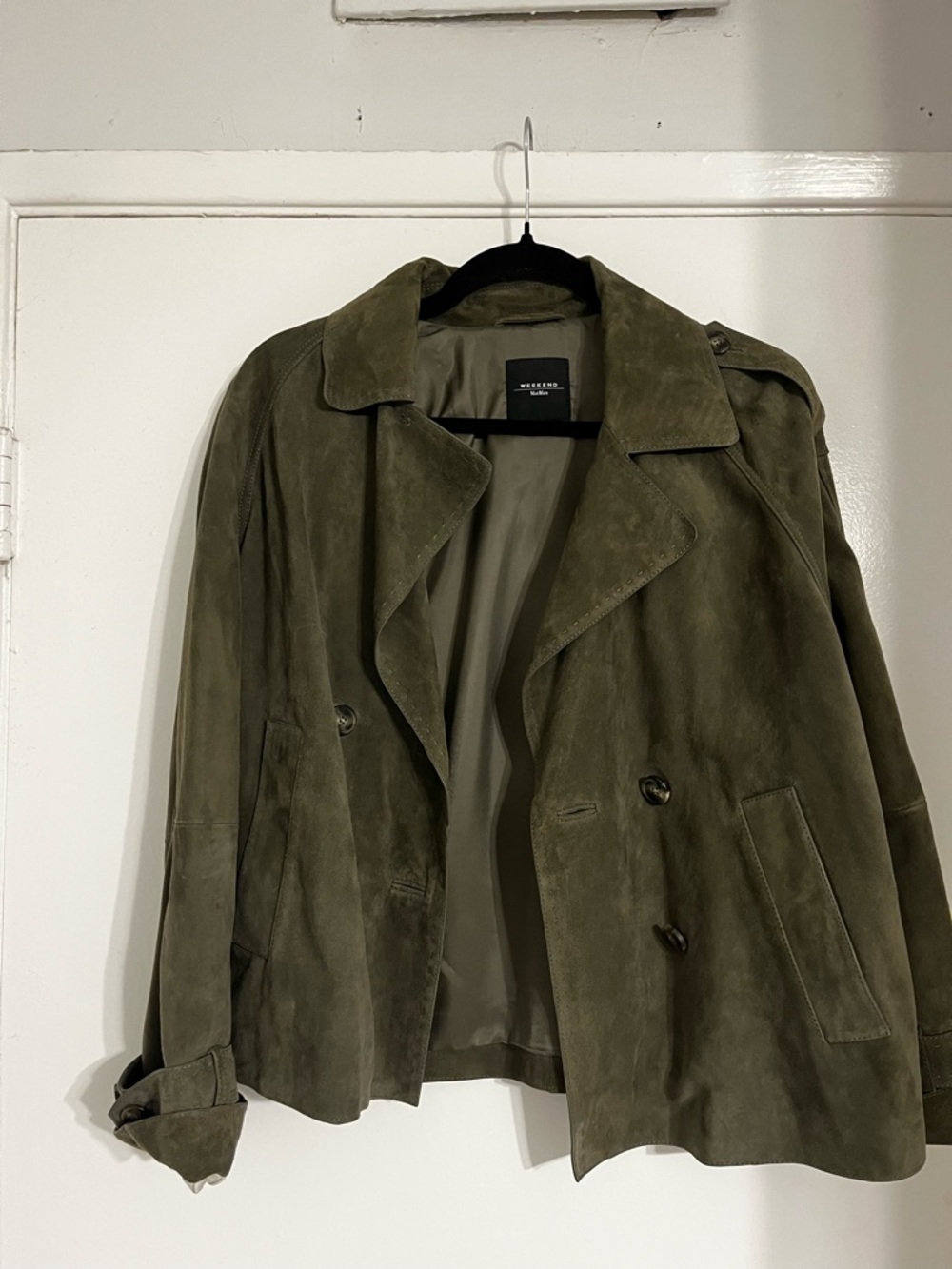 MaxMara Olive Green Suede Double-Breasted Jacket